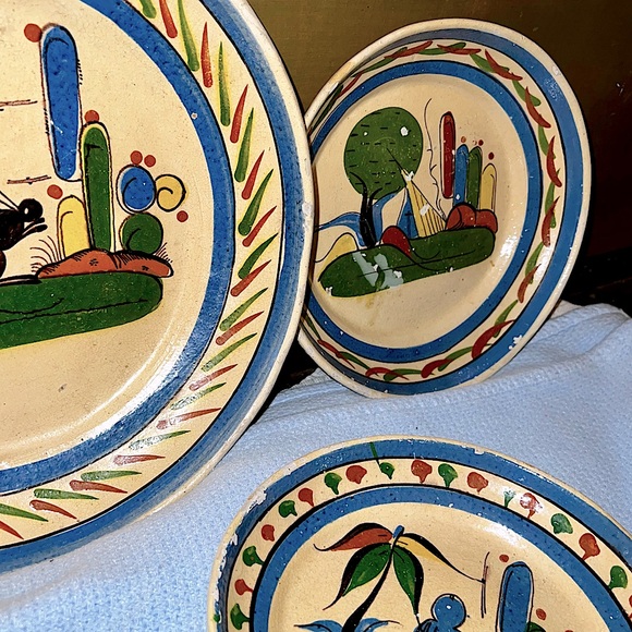(3) Tlaquepaque Mexican Pottery Nesting Bowls Handmade Folk Art Dishes Stackable - Picture 8 of 15